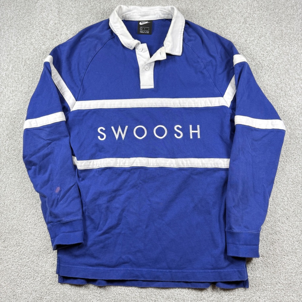 Nike Rugby Shirt Mens Large Blue Swoosh Colorblock Long Sleeve Polo